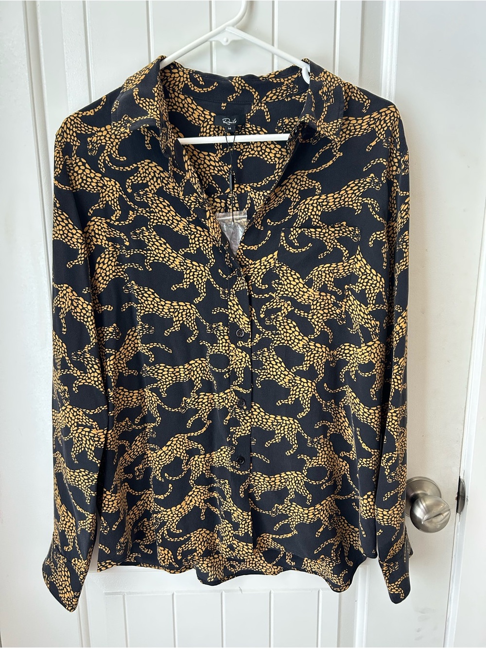 Rails Black Button-Down Shirt with Gold Animal Print